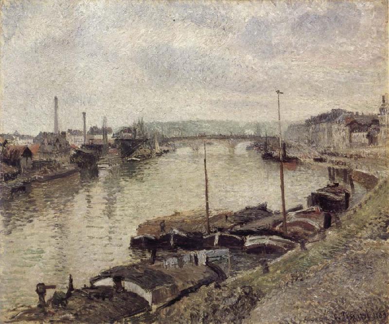 Camille Pissarro The Stone bridge and barges at Rouen china oil painting image